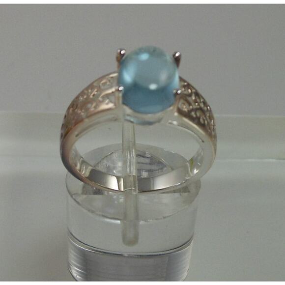 Elegant Sterling Silver Filigree Ring with Blue Topaz Gemstone - Vintage Size 7 - Picture 3 of 10